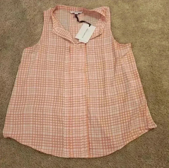 41 Hawthorn Tops - 41 Hawthorn Sleeveless Polo Plaid Blouse Orange Size M NWT #G203
